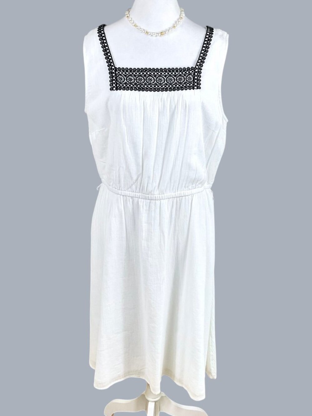 Talbots Dress Cotton Gauze Sleeveless White Embroidered (10)